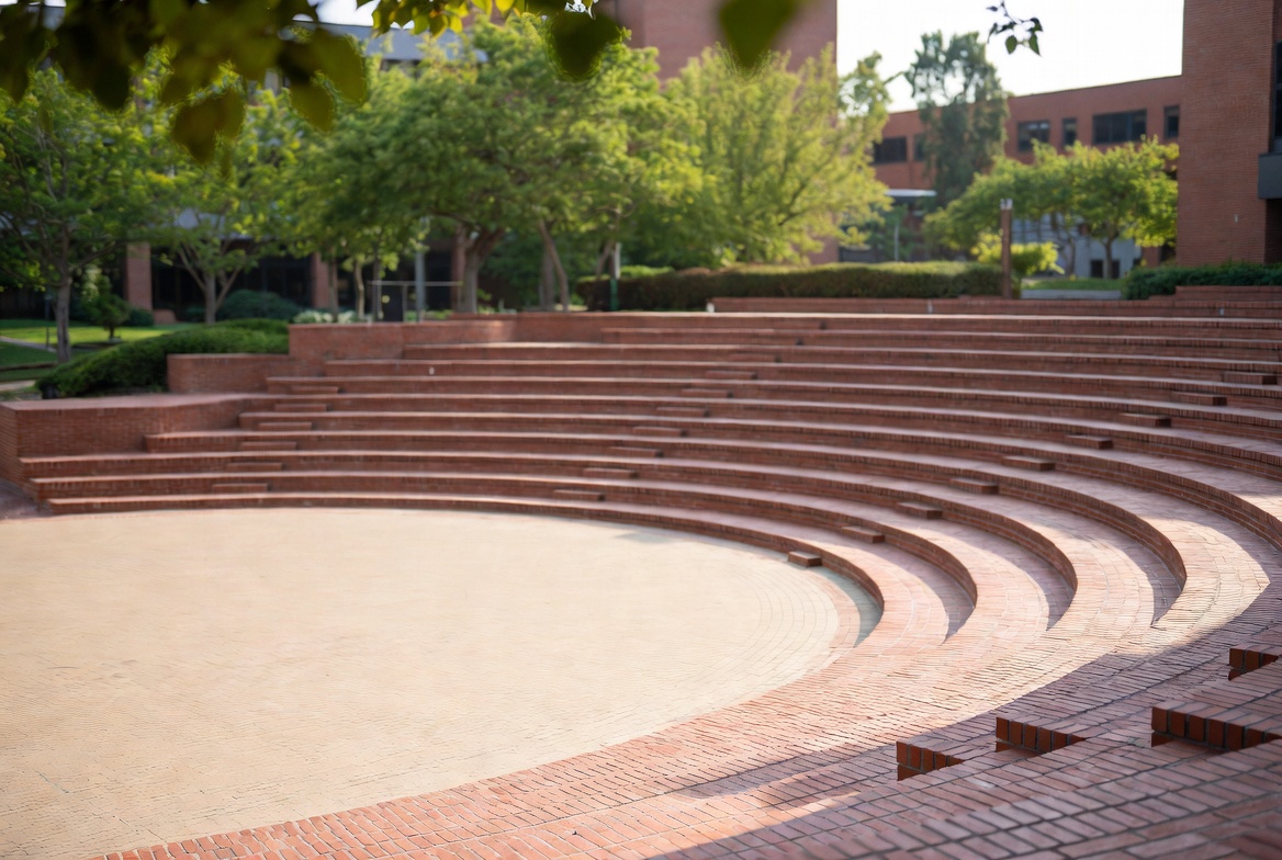 Outdoor amphitheater and open learning spaces at Neeva campus